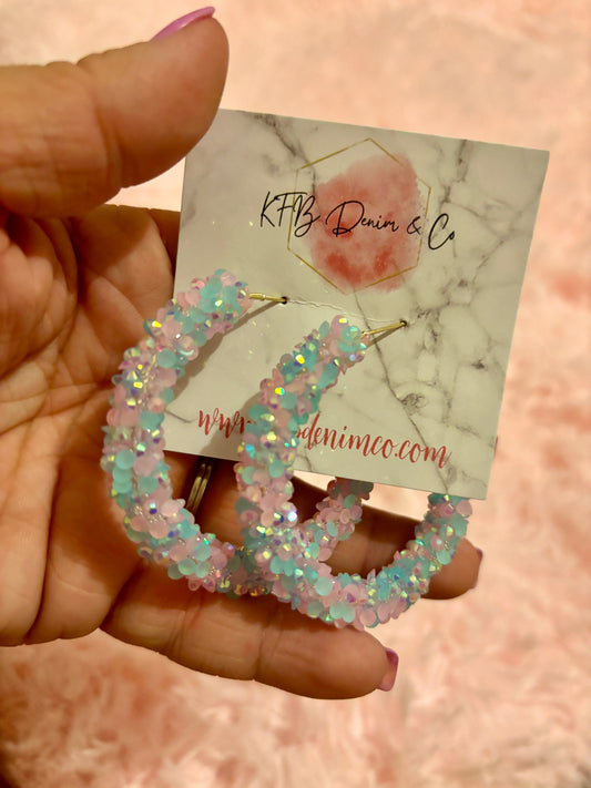 COTTON CANDY SPARKLE HOOP EARRINGS